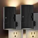 2 x Modern LED Night Light Plug into Wall, Dusk to Dawn Sensor, Adjustable Brightness (0-100LM), Soft White 3000K, Dimmable Night Lights for Bedroom, Hallway, Stairway, Bathroom, Nursery, 2 Pack, Black