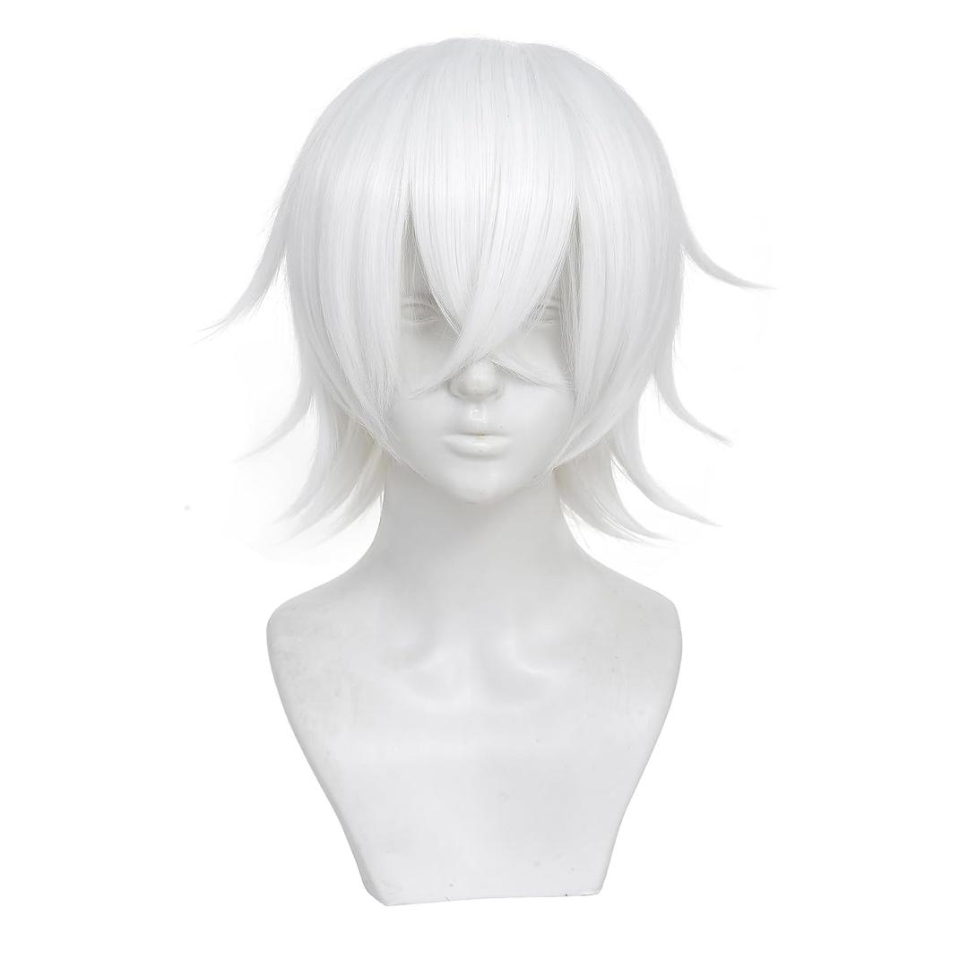 Short White Wig for Men/Women Short White Men's Wigs for Cosplay Anime Cosplay Wig Layered Party Wigs with Bangs for Halloween Costume Christmas Peluca Negra Synthetic Hair (White-60A)