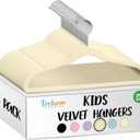 25 Premium Kids Velvet Hangers - 14" Non-Slip Clothes Hangers for Kids & Preteens - Ultra Slim, Space-Saving, Strong & Durable Hangers with 360 Swivel Hook - Beige