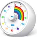 Visual Timer for Kids, 60-Minute Countdown for Classroom Office Kitchen, Desk Timer Kids Time Management Tools with Silent Operation, Pomodoro Timer Rainbow Pattern(White)