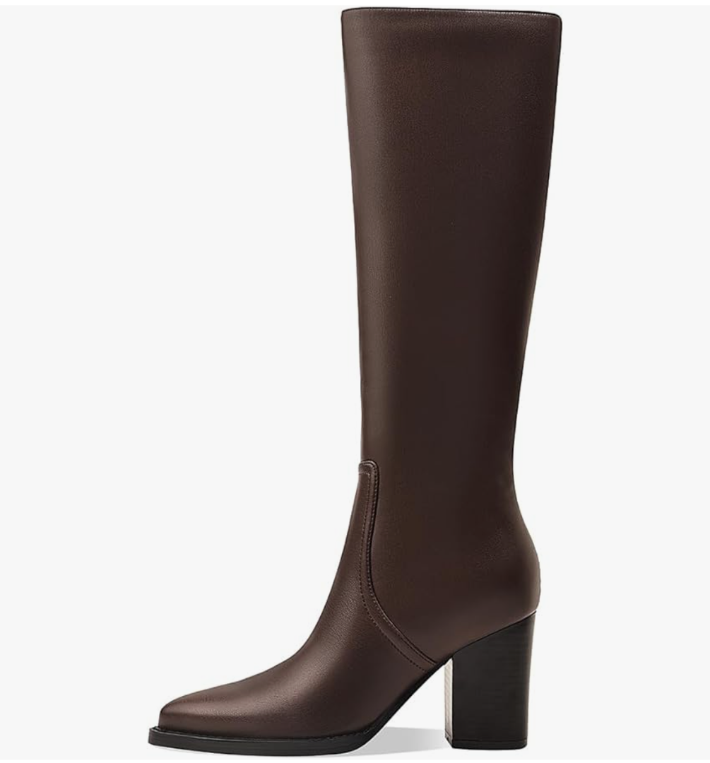 Womens Knee High Boots Retro Chunky Heel Pointed Toe Pull On Classic Knee High Boots for Women Girls Ladies Retro Tall Boot Winter Fall Fashion Boot 10M