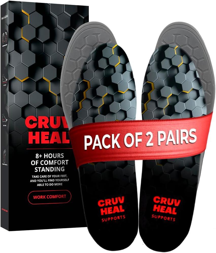 2 Packs of (New) Work Comfort Orthotic Insoles - Anti Fatigue Shoe Insert Men Women - Low Arch Support - Shock Absorption - Foot Pain Relief - Work Boot Insoles (XL, Black)