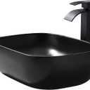 BoomHoze Black Vessel Sink Rectangle, 18"x13" Above Counter Porcelain Ceramic Bathroom Vessel Sink With Faucet and Drain Combo