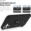 Shockproof Case for iPhone 17 6.3 inch, [Embedded Finger Ring] Military Grade Phone Case Cover with Reinforced Metal Stand Kickstand [Support Magnetic Car Holder] for iPhone 17, Black