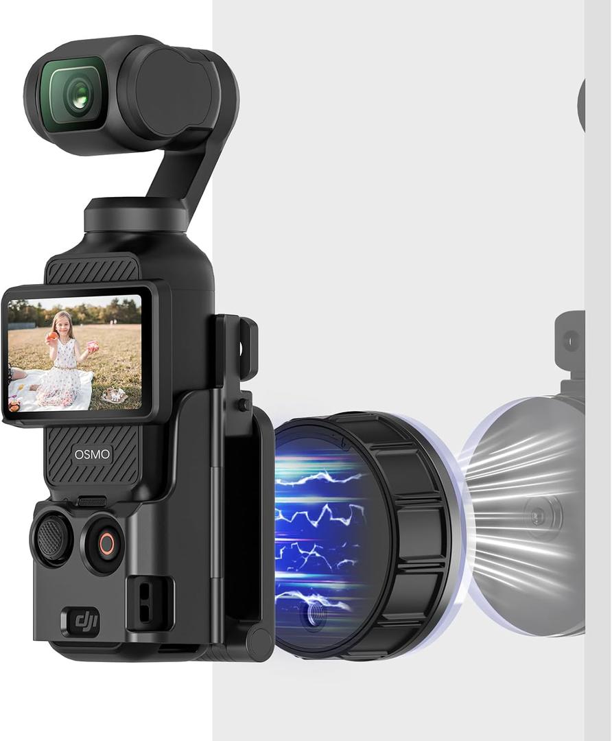 AMAZEAR Magnetic Mount and Suction Car Holder Combo for DJI OSMO Pocket 3 Accessories Superb Strong Adsorption Power Magnet Clamp and Base Stand for Mirror, Glass, Tile, Metal, Black