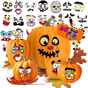 60 Pack Large Halloween Pumpkin Decorating Stickers, Make 60 Pumpkin Face Stickers for Kids Toddlers Halloween Party Supplies Party Favors Trick or Treat Gifts