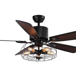 Industrial Caged Ceiling Fan Light with Remote Control 52 Inch Vintage Ceiling Fan Light Farmhouse Black Retro Indoor Fandelier with 5 Reversible Wood Blades for Living Room Bedroom Industrial Caged Ceiling Fan Light with Remote Control 52 Inch Vintage Ceiling Fan Light Farmhouse Black Retro Indoor Fandelier with 5 Reversible Wood Blades for Living Room Bedroom
