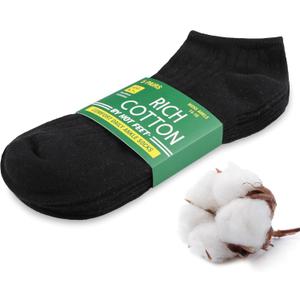 HOT FEET Men Thin Cotton No Show Summer Socks - 5 Pack Low Cut Moisture Wicking Lightweight Socks, Light Ankle Footie, One Size (Black)