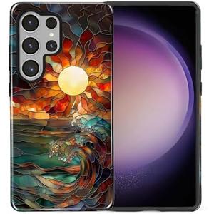 Flivro Case for Samsung Galaxy S25 Ultra, 2 in 1 PC Hard Shell & Silicone Inner Bumper, AntiScratch Fullbody Cover Shockproof Slim Design Stained Glass Sun Waves