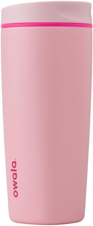 Owala SmoothSip Slider Insulated Stainless Steel Coffee Tumbler, Reusable Iced Coffee Cup, Hot Coffee Travel Mug, BPA Free 12 oz, Pink (Pucker Up)