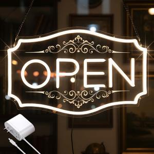 22" x 13" Open Sign for Business, LED Dimmable Neon Open Sign with 12V/2A Adapter, Warm White, Bright LED to Light Up Storefronts, Windows & Walls