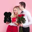 DuHouse 10 inch Rose Bear Artificial Plant for Anniversary, Birthdays, Bridal Showers - Fully Handmade, Unique Gift Box (Black)
