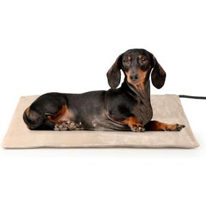 NICREW Pet Heating Pad for Dogs and Cats, Heated Dog Bed with Steel-Wrapped Cord and Soft Fleece Cover, 27.5 x 15.7 Inches, 50 Watts (Khaki)