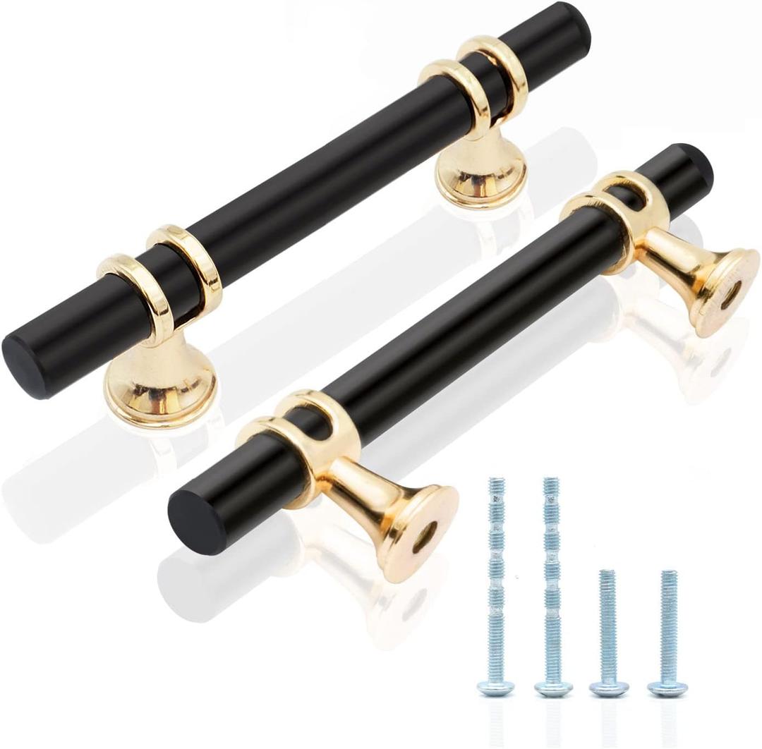 10 Pack Black and Gold Cabinet pulls, 3"(76mm) Hole Spacing, 5" Total Length, Handle for Kitchen Bathroom Cupboard, Pull Handles for Dresser Drawer