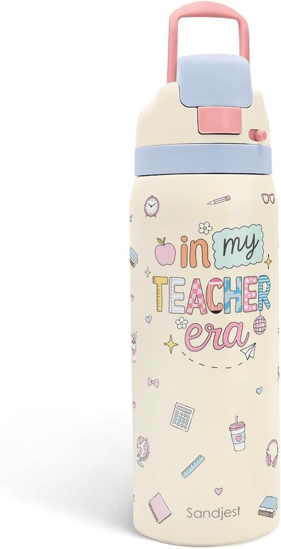 Teacher Stainless Steel Water Bottle, In My Teacher Era, Vacuum Insulated, Push-Button Lid, 32 oz, Gifts for Women Girls Friends Back to School Appreciation Birthday Christmas