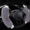 CAR PASS Bling Diamond Rhinestone Fluffy Steering Wheel Cover, Comfortable Non-Slip Luxury Soft Faux Wool Car Accessories, Universal Fit for 14.5" to 15" Wheel Protector Cute for Women Girl, Gray Wool