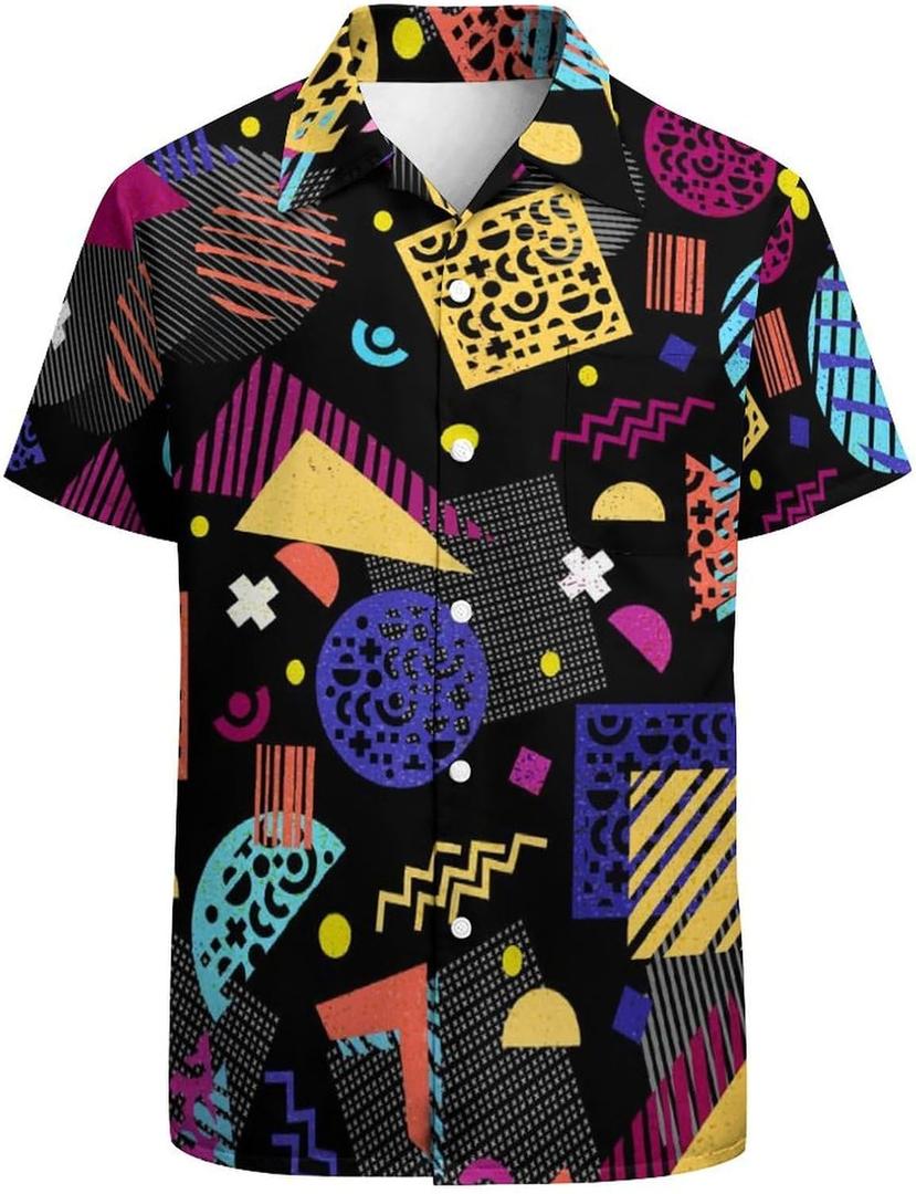 Funny Hawaiian Shirt for Men Casual Short Sleeve Button Down Beach Shirts Printed Tropical Vacation Shirts (Black, L)