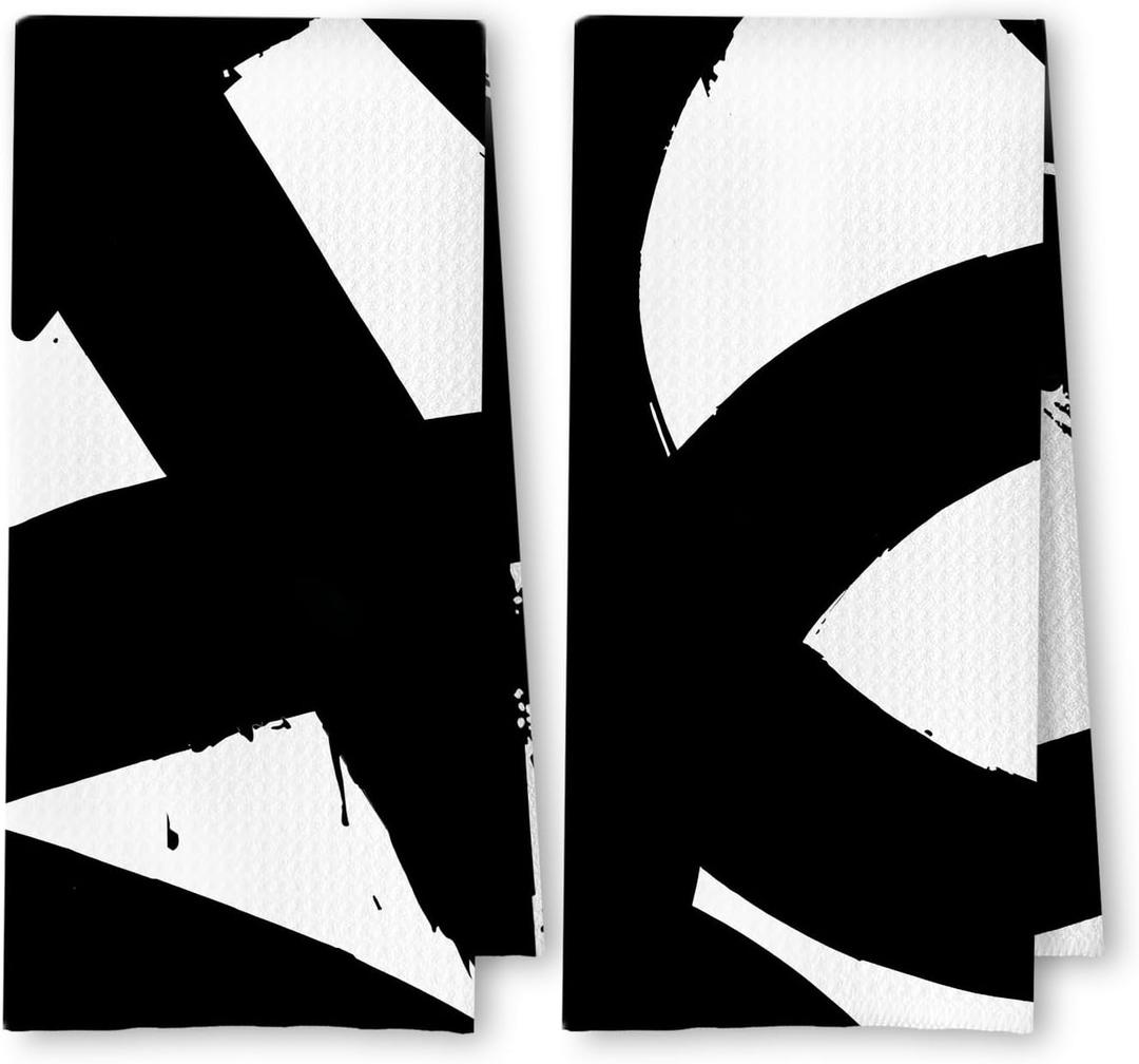 Abstract Black and White Kitchen Towels Set of 2, Modern Black and White Dish Tea Towels for Kitchen, Abstract Decor Hand Towels, Modern Bathroom Decor, 16x24 Inches