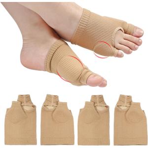 2 Pairs Toe Pads Upgraded, Breathable Big & Little Toes Bunion Cushion Sleeve Comfortable Toe Wraps Elastic Foot Protector Corrector Guards Socks for Day and Night Relief Support Men Women (S)