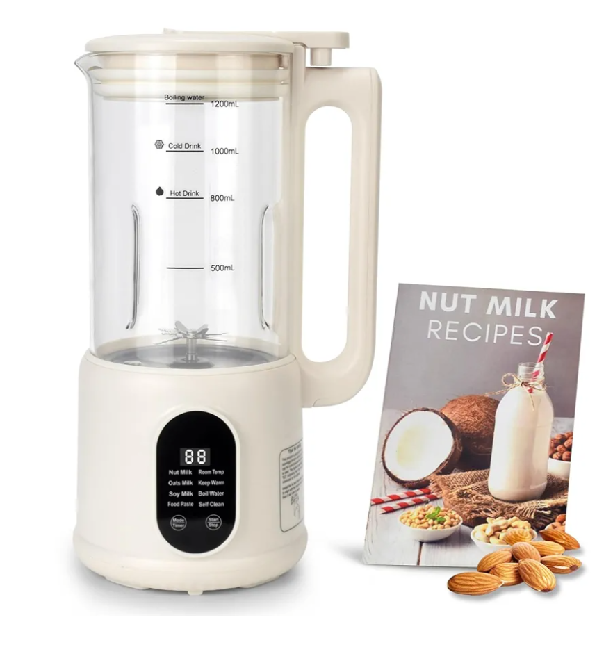 Automatic Nut Milk Maker, 8 in1 40oz Soybean Milk Machine for Homemade Almond, Oat, Soy, Coconut, Plant-Based Milk and Non Dairy Beverages, 12 Hours Timer/Auto-clean/Room Temp/Keep Warm/Boil/Low-Noise