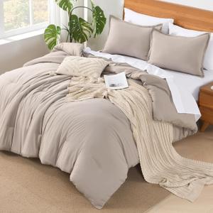Andency King Size Comforter Set - King Bedding Comforter Sets Oatmeal, Winter Solid Soft Lightweight Comforter with Fitted Sheets, Flat Sheets, Pillowcases & Shams, duvet cover and 2 pillowcases