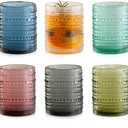 KMIGRUAN Colored Hobnail Drinking Glasses Set of 6,12oz Vintage Kitchen Glassware,Embossed Beaded Glass Cups,Water Tumbler for Cocktail,Juice and Various Mixed Drinks