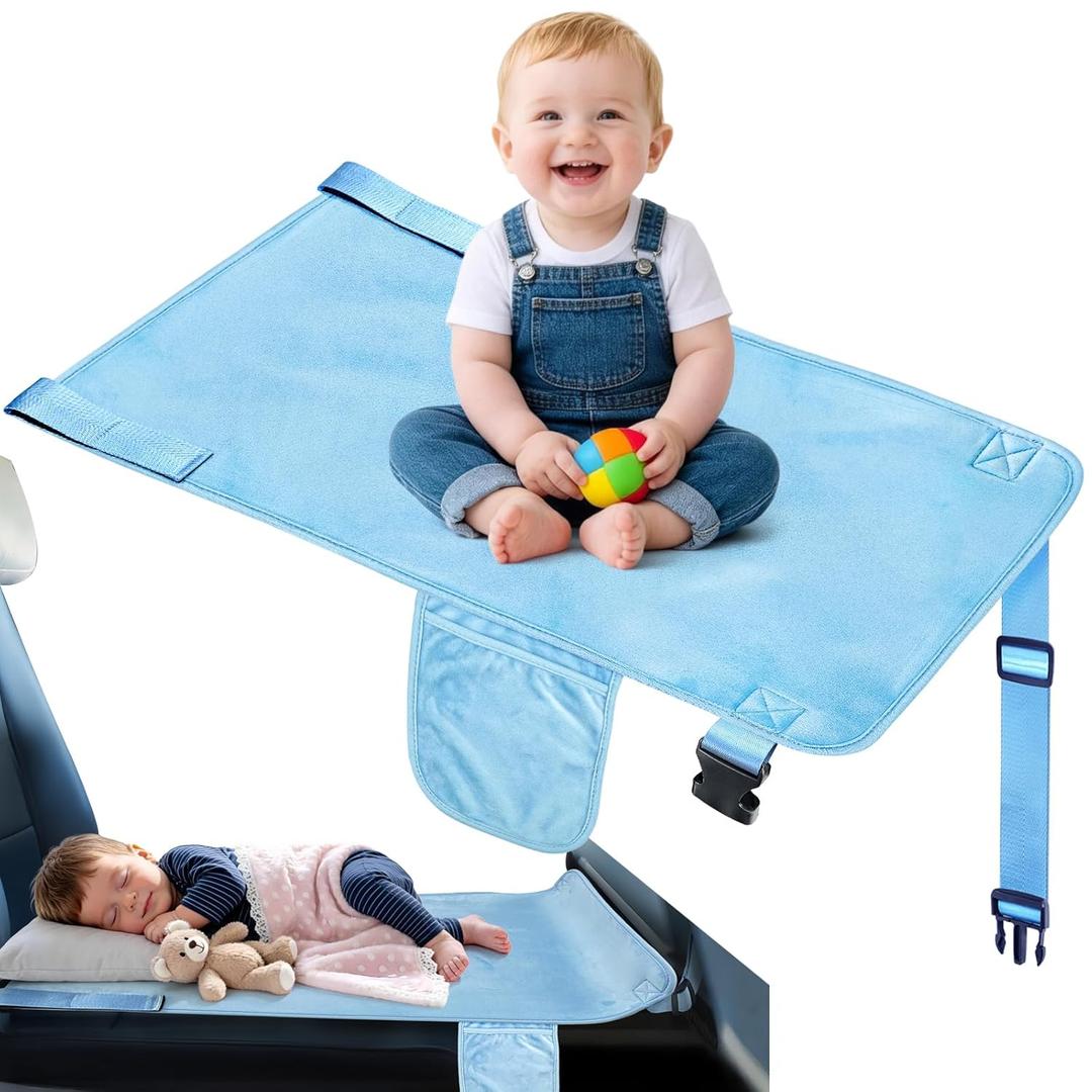 Toddler Airplane Bed, Toddler Airplane Travel Essentials, Plane Seat Extender for Kids, Portable Plane Travel Bed for Long Flight Flying (LightBlue)