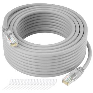 Cat5e Ethernet Cable 75 FT, Long Cat 5e Internet Cable, Grey Snagless Patch Cord, Flexible, Network, LAN, PoE, Standard RJ45 Connector for PC, Server, Router, Modem, TV, PS5 - with 15 Cable Ties