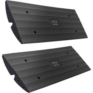 Pyle Car Vehicle Curbside Driveway Ramp - 4ft Heavy Duty Rubber Threshold Bridge Tracks Curb Ramps, 2 Pieces Set (for Car, Truck, Scooter, Bike, Motorcycle, Wheelchair Mobility), Black