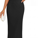 ZESICA Women's Off Shoulder Bodycon Maxi Dress 2026 Summer Ribbed Knit Cocktail Party Formal Sweater Dresses (Black, S)
