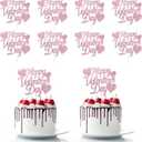 Happy Valentine's Day Cake Toppers 20Pcs Red Glitter Heart Cupcake Topper for Valentine's Day Wedding Anniversary Birthday Party Cake Decoration, Pink