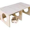 Hamiledyi Wooden Hamsters 2-Chamber Hideout-Tunnel Multi Chamber Exploring Toy Hamster Hiding Maze Tunnel Toy Platform Stuff Cage Accessories for Gerbil Rat Mice