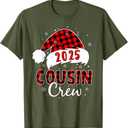 Buffalo Plaid Santa 2025 Cousin Crew Christmas Xmas Holiday T-Shirt (Small)