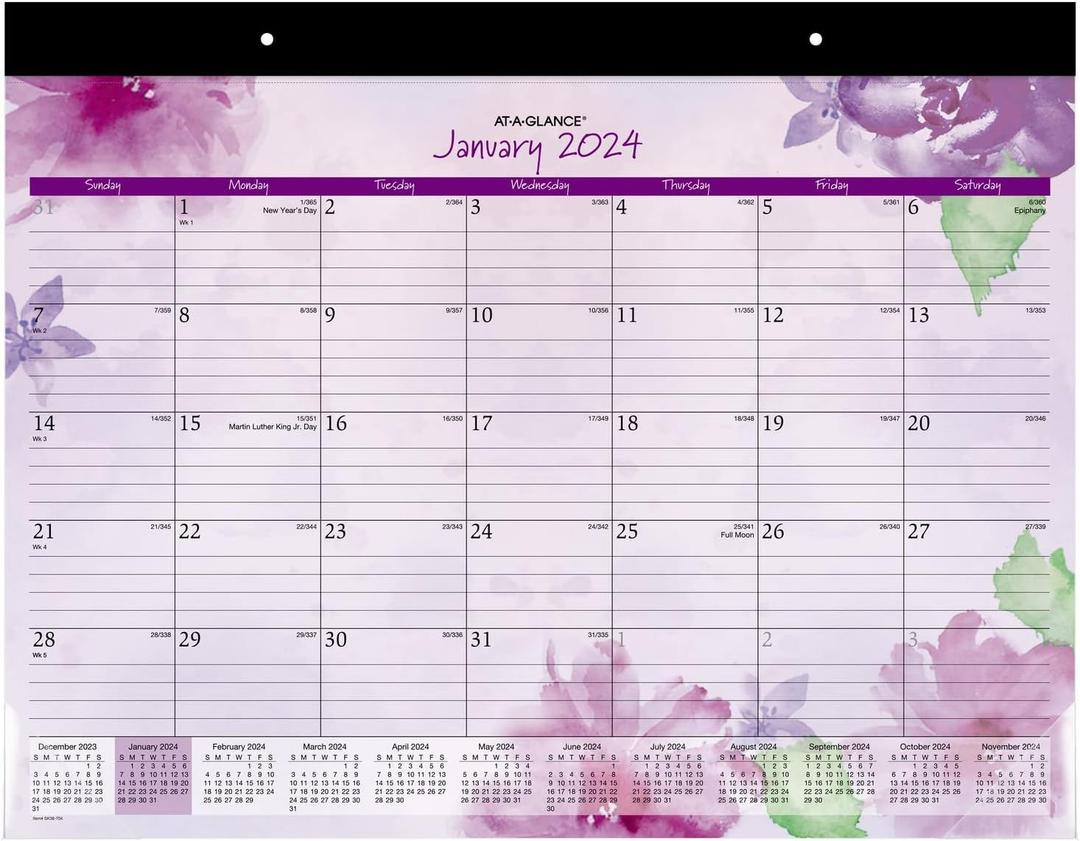 AT-A-GLANCE 2024 Desk Calendar, Monthly Desk Pad, 21-3/4" x 17", Standard, Beautiful Day (SK38-704-24)