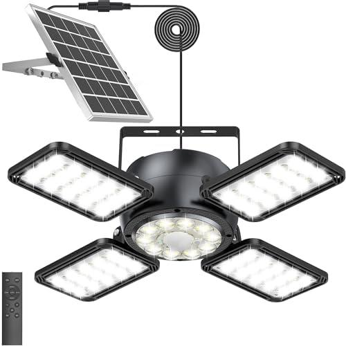 INXPHY Solar Shed Light Outdoor Indoor, Upgrade 6500K 1200Lumen 174 LEDs Motion Sensor Pendant Light, 120°Adjustable 4+1 Solar Powered Lights Camping Plants Garage Waterproof Remote & Timer