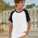 Boys Short Sleeve T Shirts Kids Summer Colorblock Tops Crewneck Casual Tee 5-14 Years (White)