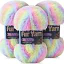 Faux Fur Yarn Soft Fluffy for Crocheting - 3 Skeins(Each 3.5oz/100g, 71yd/65m) - Chunky & Fluffy Yarn for Crochet Amigurumi, Blankets, Hand Knitting, Scarves &Crafts (3, Colorful Yellow+Pink+Purple)