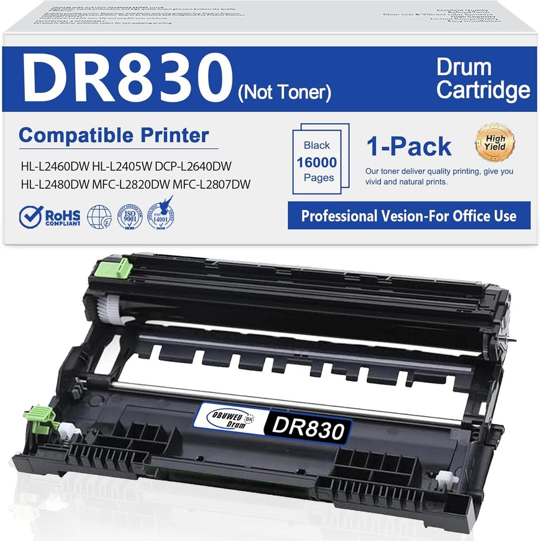 DR830 Drum Unit High Yield (Not Toner) Replacement for Brother DR-830 Drum Unit Black 1 Pack HL-L2400D HL-L2460DW HL-L2405W HL-L2465DW HL-L2480DW DCP-L2640DW MFC-L2820DWXL MFC-L2820DW Printer