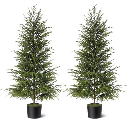 4FT 2Pcs Artificial Norfolk Pine Potted Christmas Tree for Front Door Decor