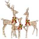 Christmas Decorations Outdoors Reindeer Family - Light up Christmas Decor Brown Deer 3 Piece with LED Lights, Extension Cord, Ground Stakes, for Outdoor Front Yard Porch - Brown