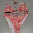 QJQ Women's 2 Piece Bathing Suit Disty Floral Halter Triangle Bikini Sets Sexy Cheeky High Waisted Swimsuit (Pink), S