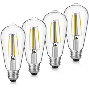 LED Edison Bulbs, 60W Equivalent ST19, Efficient 6W LED, E26 Medium Base Light Bulbs, High Brightness 750 Lumens, 5000K Daylight, Clear, Pack of 4