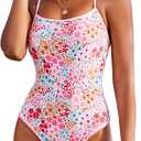 Jolefille Womens One Piece Swimsuit Tummy Control Modest Bathing Suit Teen Girls Swim Suit Cute Floral Swimwear (M)