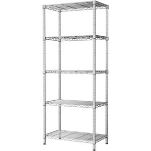 SINGAYE 5 Tier Adjustable Storage Shelf Metal Storage Rack Wire Shelving Unit Storage Shelves Metal 660Lbs Capacity 23.6" L x 14" W x 59.1" H for Pantry Closet Kitchen Laundry Silver