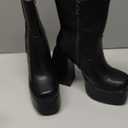 VOMIRA Ankle Boots for Women Chunky High Heel Sqaure Toe Side Zipper Pu Leather Stretch Boots Platform GoGo Boots, Size 6