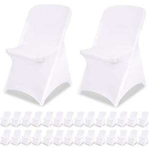 White Chair Covers Stretch Folding Chair Covers Universal Spandex Fitted Chair Slipcovers for Wedding Dining Party Banquet Holidays Celebration Trade Show Craft Show Decoration (30 Pack)