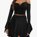 Ophestin Womens Y2K Fairy Dress Off Shoulder Handkerchief 2 Piece Skirts Set Fairycore Halloween Dress XS