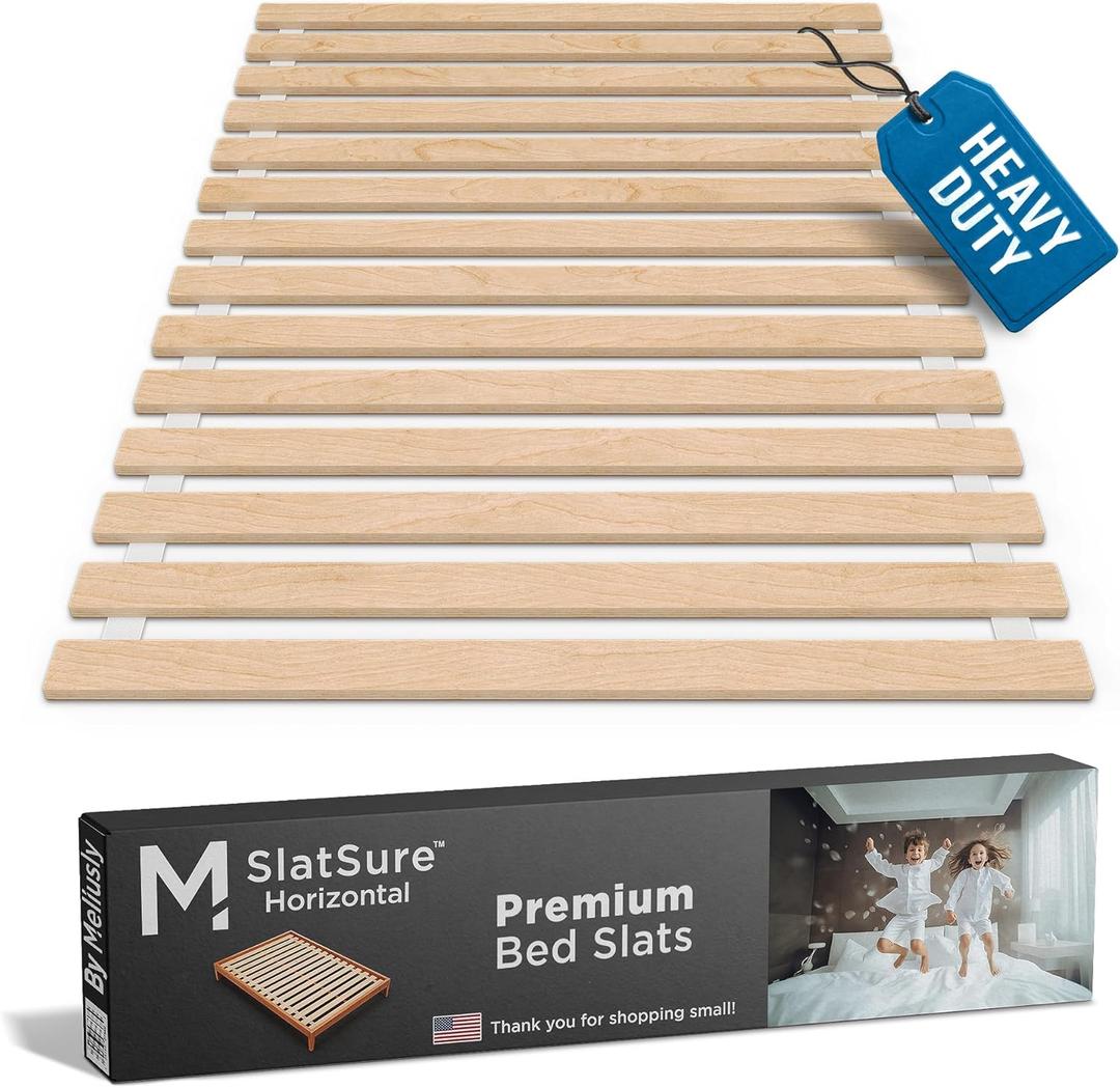 Meliusly SlatSure Full Size Horizontal Bed Slats  Heavy Duty Wood Replacement Bed Slats, Bed Frame Support Slats, Slatted Wooden Mattress Support Base for Broken, Sagging or Worn-Out Slats