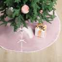 Civaner Pink Christmas Tree Skirt 36 Inches Satin Tree Skirt Lace Badge Trim Skirts Collar Decoration for Party Elegant Xmas Holiday Home Decorations