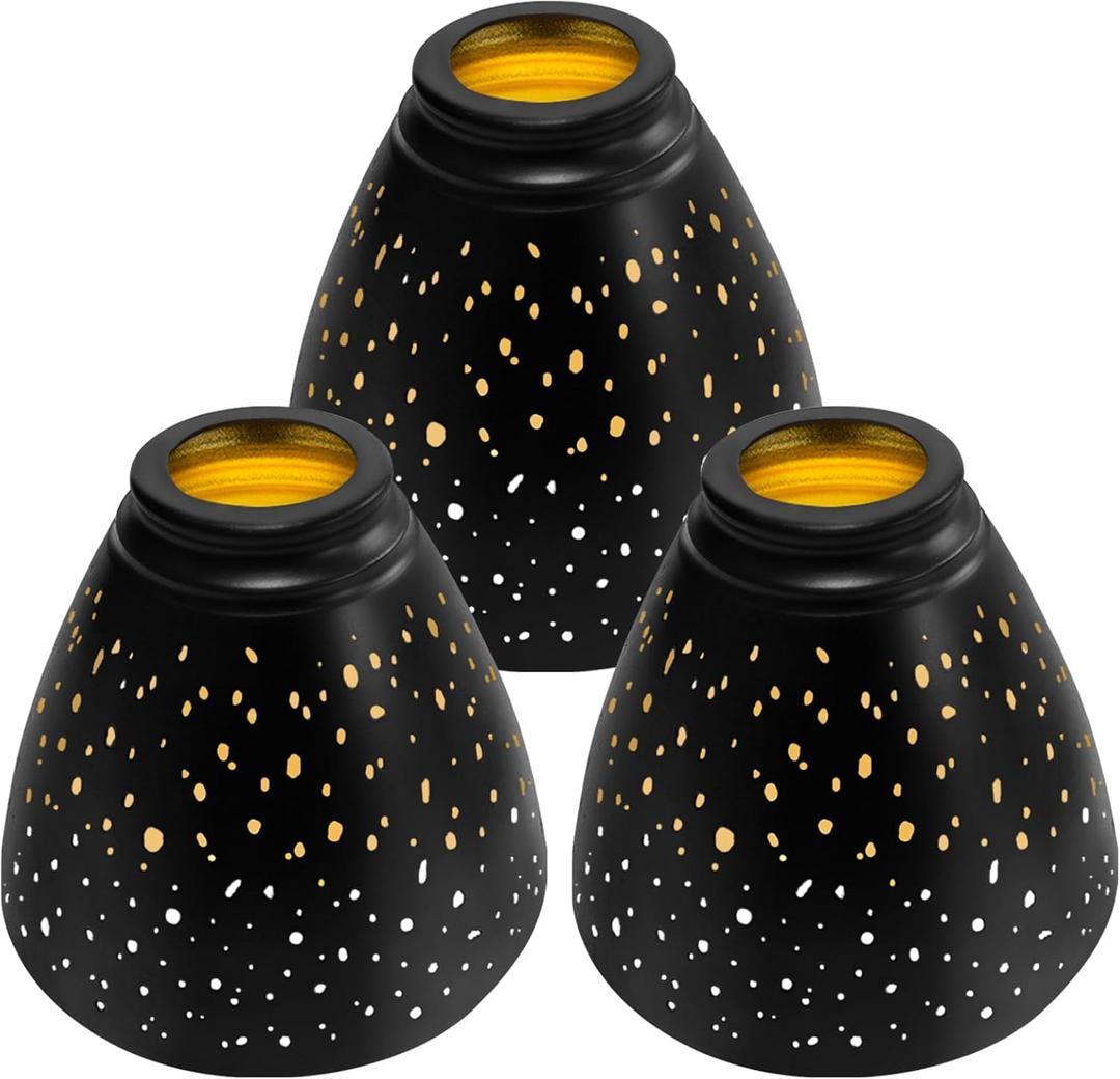 Ceiling Fan Light Covers, 3 Pack Pendant Light Shade Replacement with 1-5/8" Fitter, ALUCSET 4.7" Height and 6" Diameter, Metal Bell Shaped Cover for Chandelier Pendant Light (Dilated) (Black/Gold 3 Packs Starry Sky)